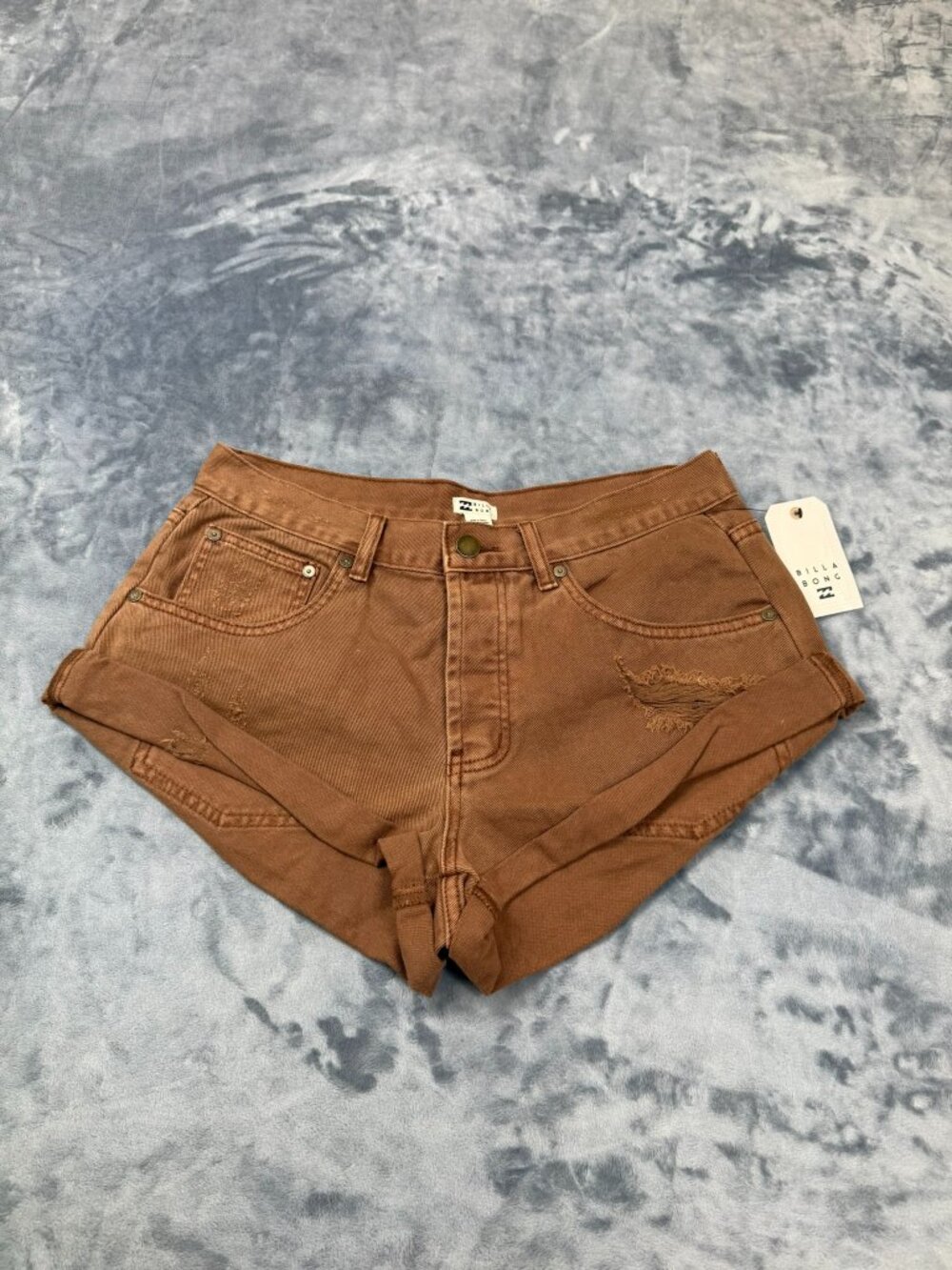 Billabong Get Low Low Rise Brown Denim Shorts Women's Regular Fit Size 28